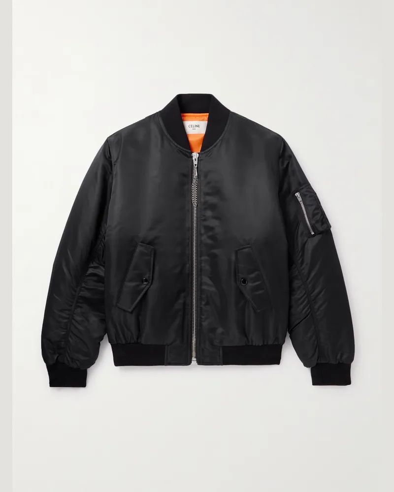 Celine Bomberjacke aus Shell mit Kette und Logoprint Schwarz