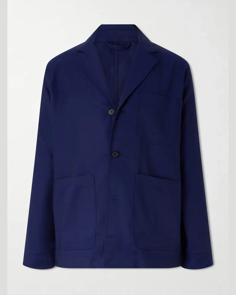 Frescobol Carioca Lima Linen and Wool-Blend Suit Jacket Blue