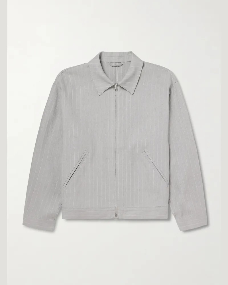 NN 07 Petrus 1455 Oversized Pinstriped Linen Blouson Jacket Gray