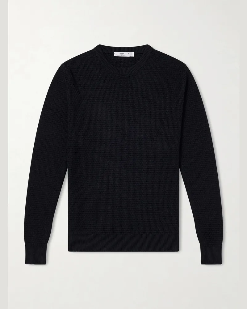 Inis Meáin Caoladóir Basketweave Textured Cotton and Cashmere-Blend Sweater Black