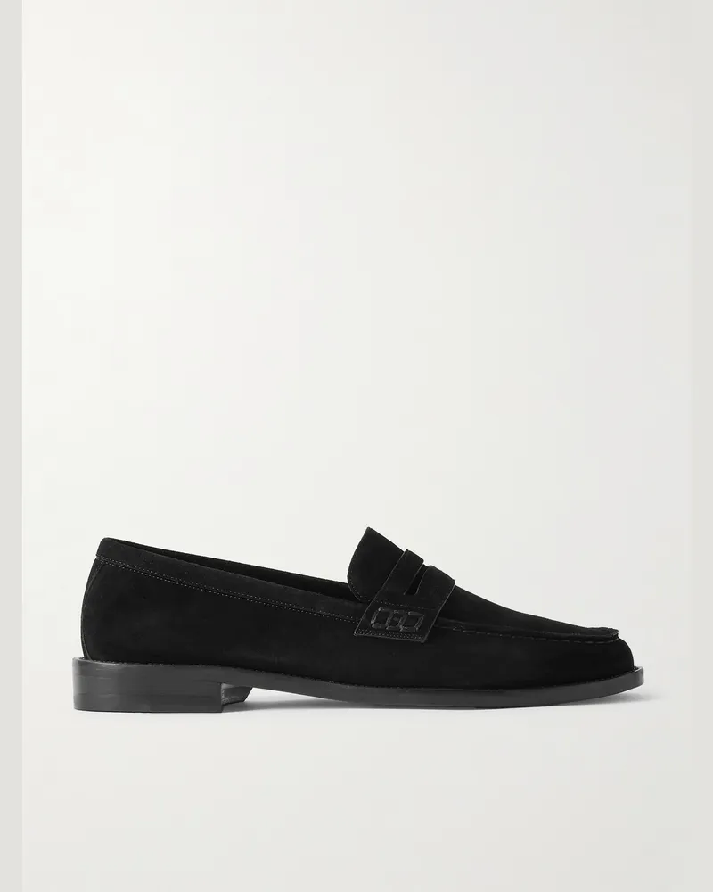 Manolo Blahnik Perry Pennyloafers aus Veloursleder Schwarz