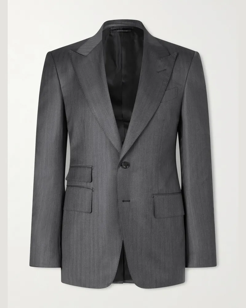 Tom Ford Shelton Wool and Silk-Blend Suit Jacket Gray