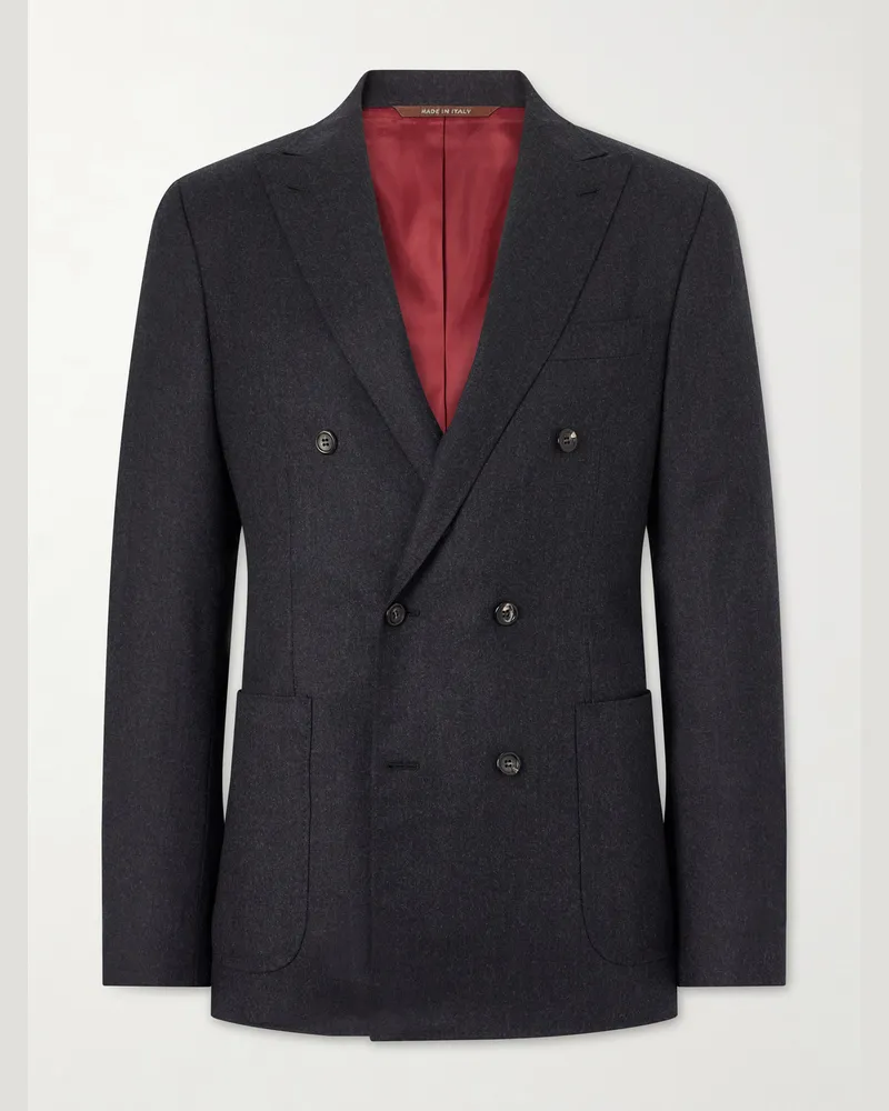 Canali Kei Double-Breasted Wool Blazer Gray
