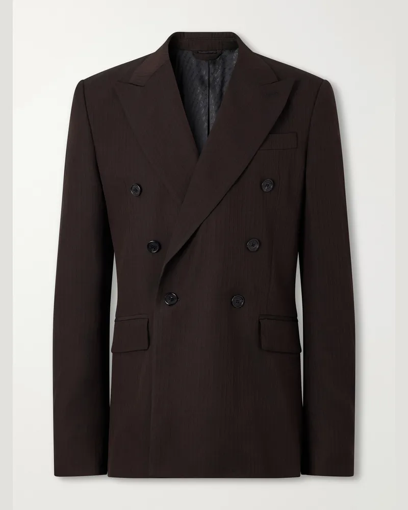 Acne Studios Double-Breasted Herringbone Blazer Brown