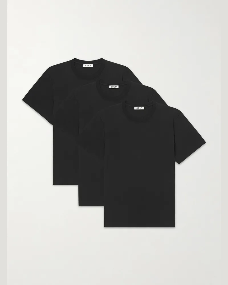 CDLP Set aus drei T-Shirts aus Jersey aus einer Mischung aus Lyocell und Pima-Baumwolle Schwarz