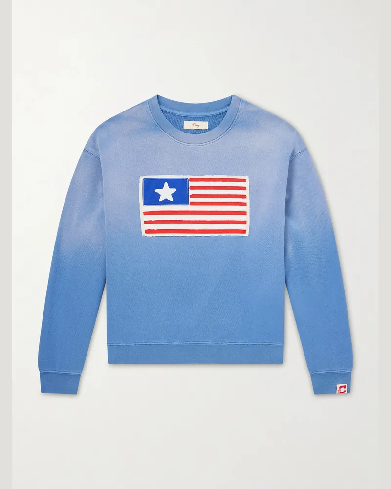 Cherry Los Angeles Embroidered Cotton-Jersey Sweater Blue