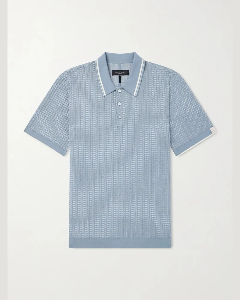 Rag & Bone Harvey Ribbed Cotton-Blend Polo Shirt Blue