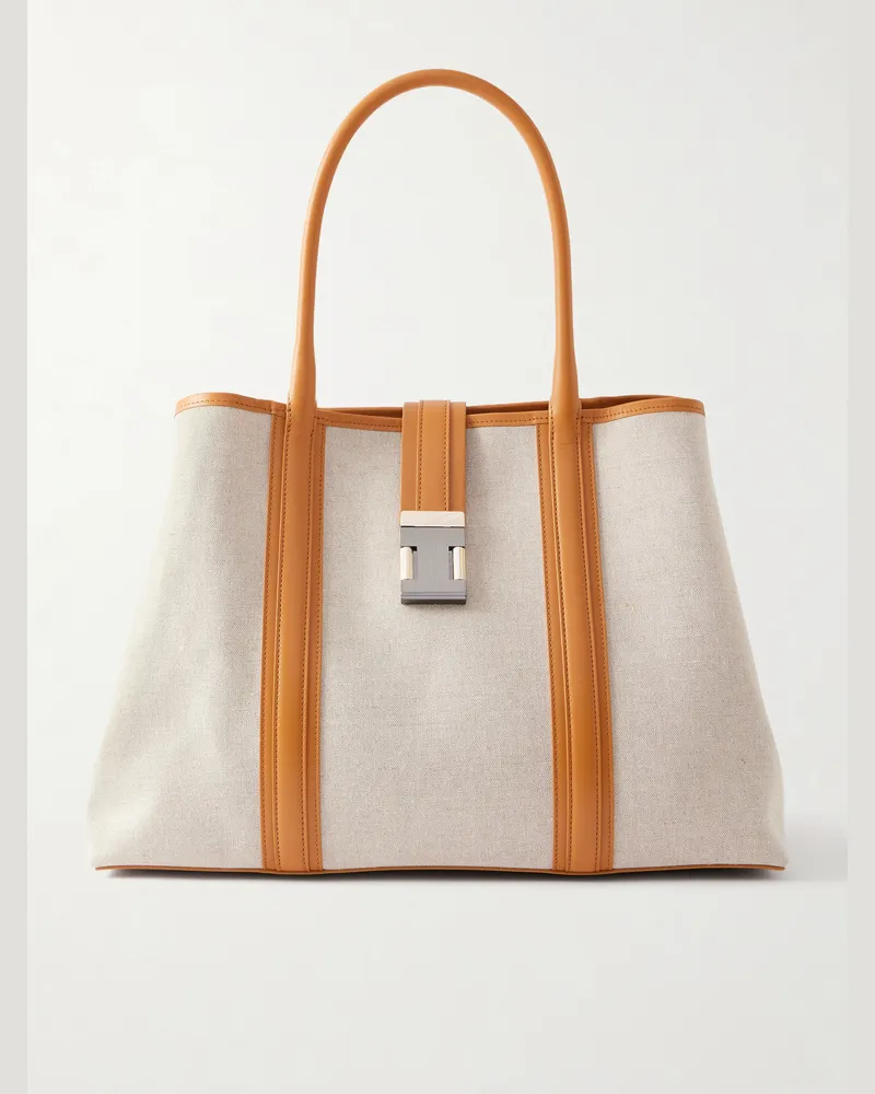 Christian Louboutin Nox Leather-Trimmed Linen Tote Bag Neutrals