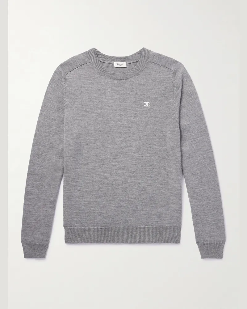 Celine Pullover aus Wolle mit Logostickerei Grau