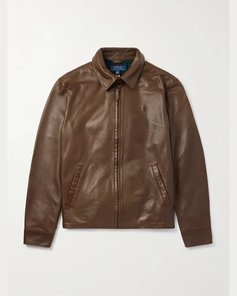 Ralph Lauren Maxwell Jacke aus Leder mit Logostickerei Braun