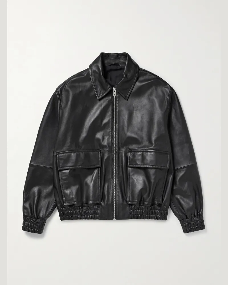 Studio Nicholson Piston Leather Bomber Jacket Black