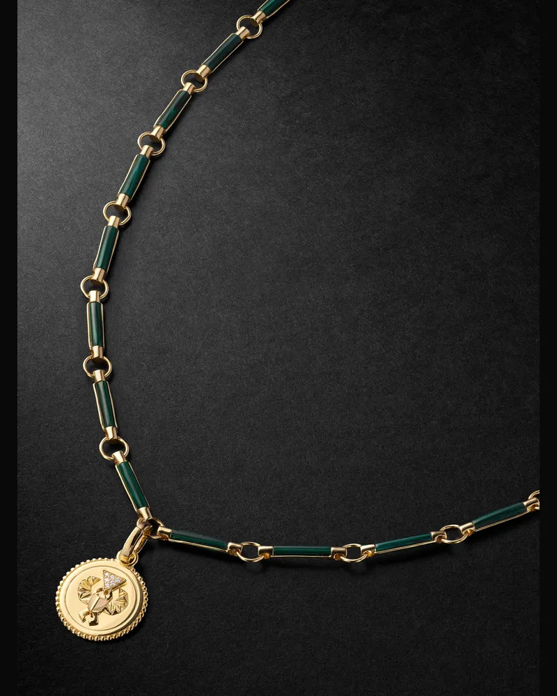 FOUNDRAE Element Protection Anhängerkette aus 18 Karat Gold mit Malachiten und Diamanten Grün