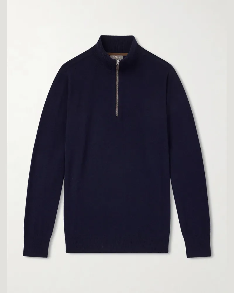 N.Peal Carnaby Organic Cashmere Half-Zip Sweater Blue