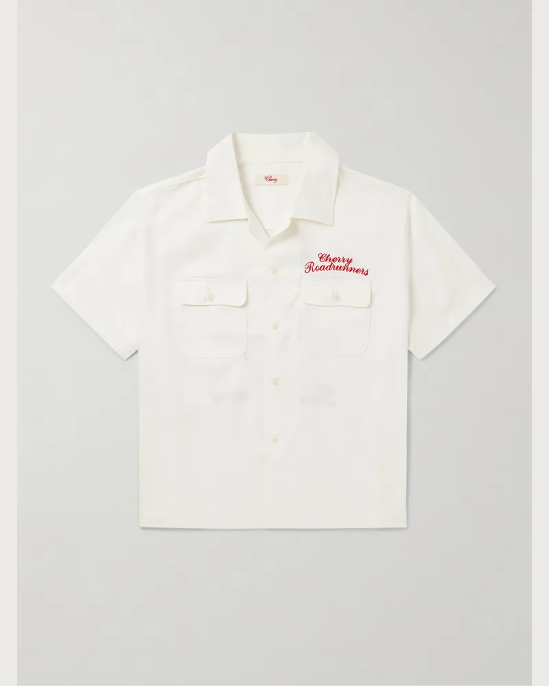 Cherry Los Angeles Roadrunner Camp-Collar Logo-Embroidered TENCEL™ Twill Shirt White