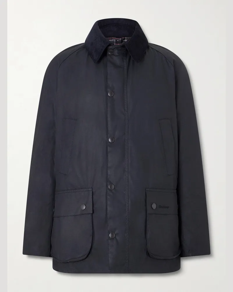 Barbour Ashby Corduroy-Trimmed Waxed-Cotton Jacket Black