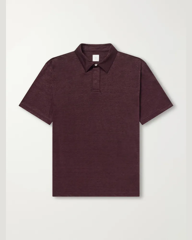 Eleventy Linen-Jersey Polo Shirt Burgundy
