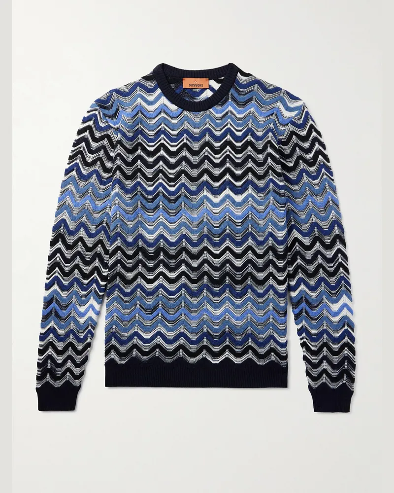 Missoni Schmal geschnittener Wollpullover mit Streifen Blau