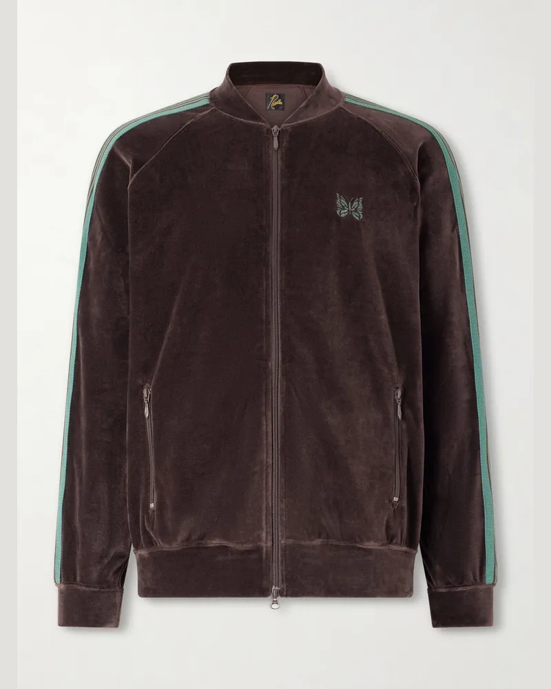 NEEDLES Trainingsjacke aus Velours aus einer Baumwollmischung mit Streifen und Logostickerei Braun