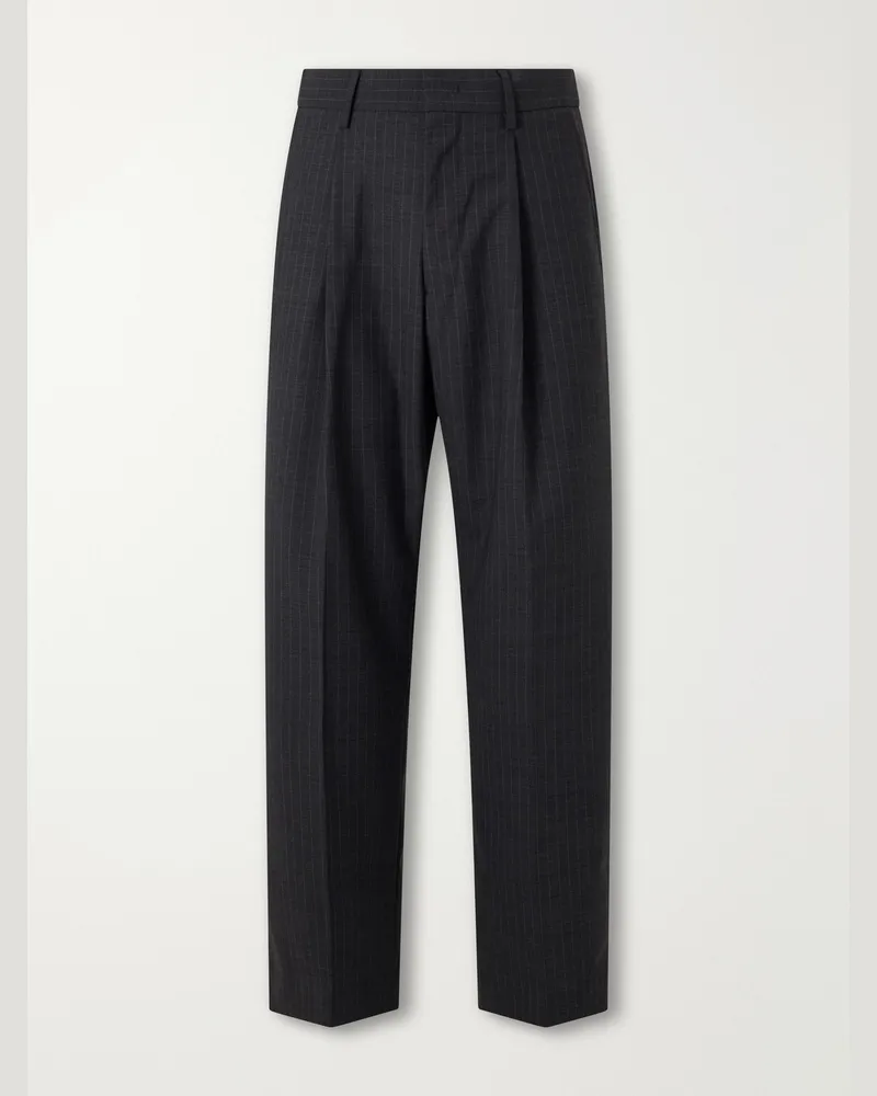 NN 07 Kay 10037 Straight-Leg Pleated Pinstriped Woven Trousers Gray