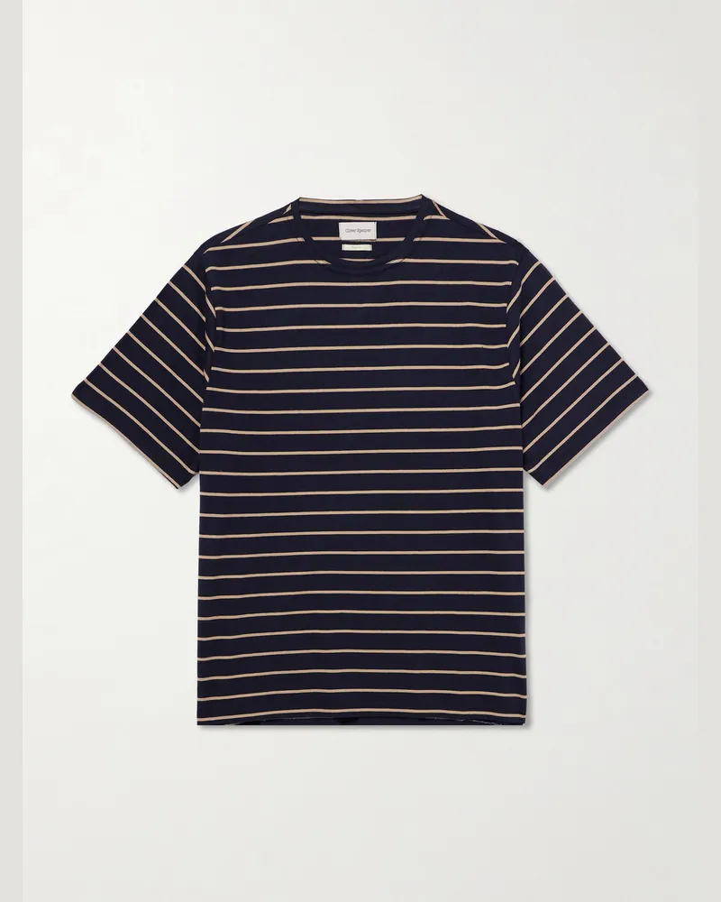 Oliver Spencer Webber Striped Cotton-Jersey T-Shirt Blue
