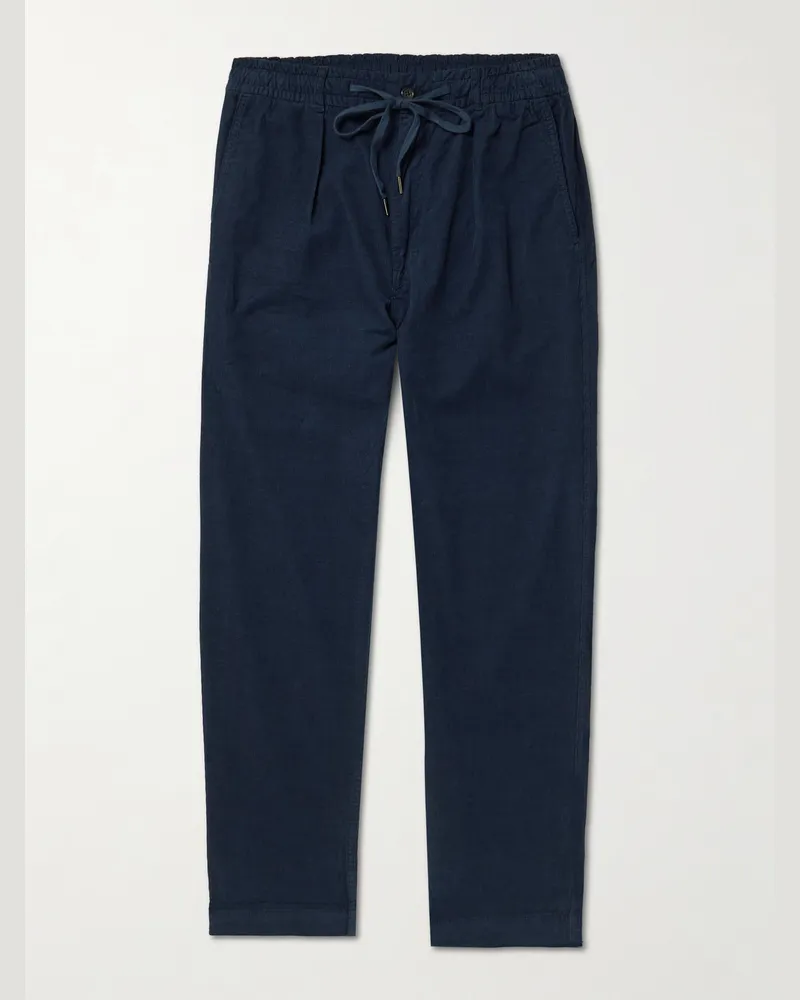 Ralph Lauren Schmal zulaufende Hose aus Stretch-Baumwollcord mit Falten und Kordelzugbund Blau