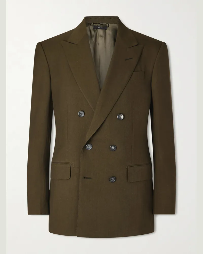 Tom Ford Slim-Fit Double-Breasted Wool, Cashmere and Silk-Blend Blazer Green