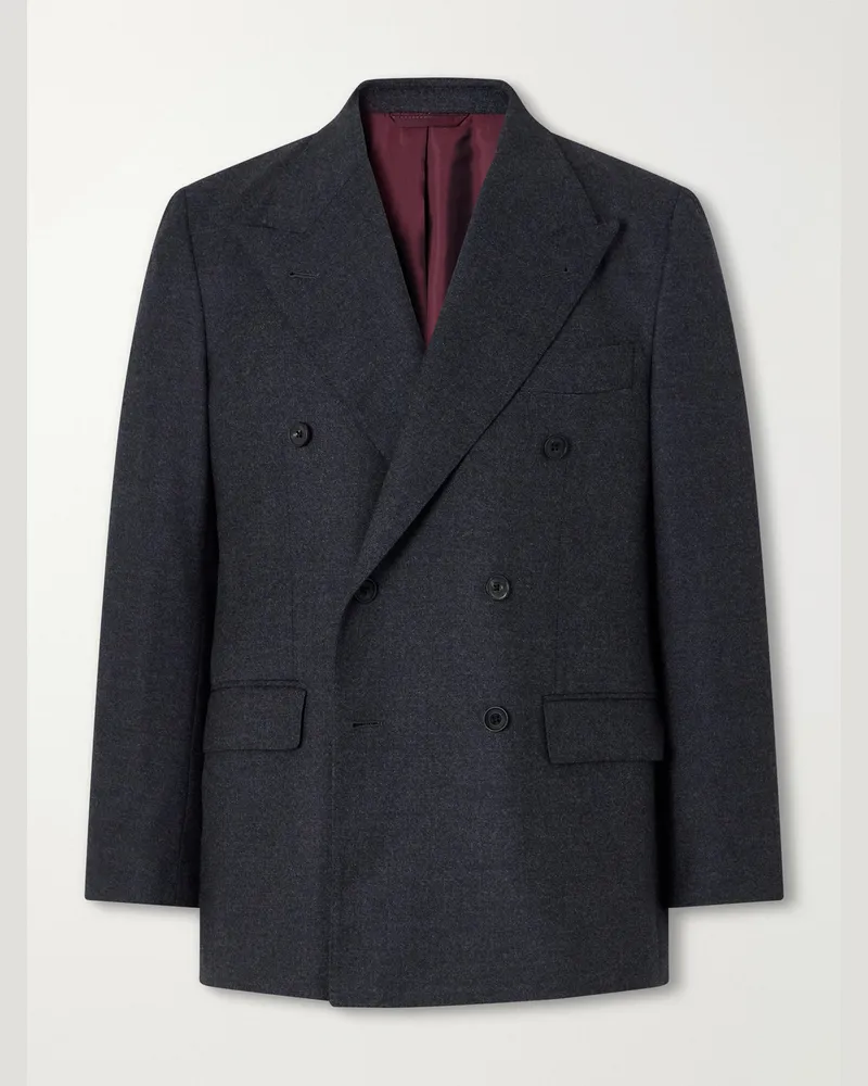 Rubinacci Double-Breasted Virgin Wool-Twill Blazer Gray