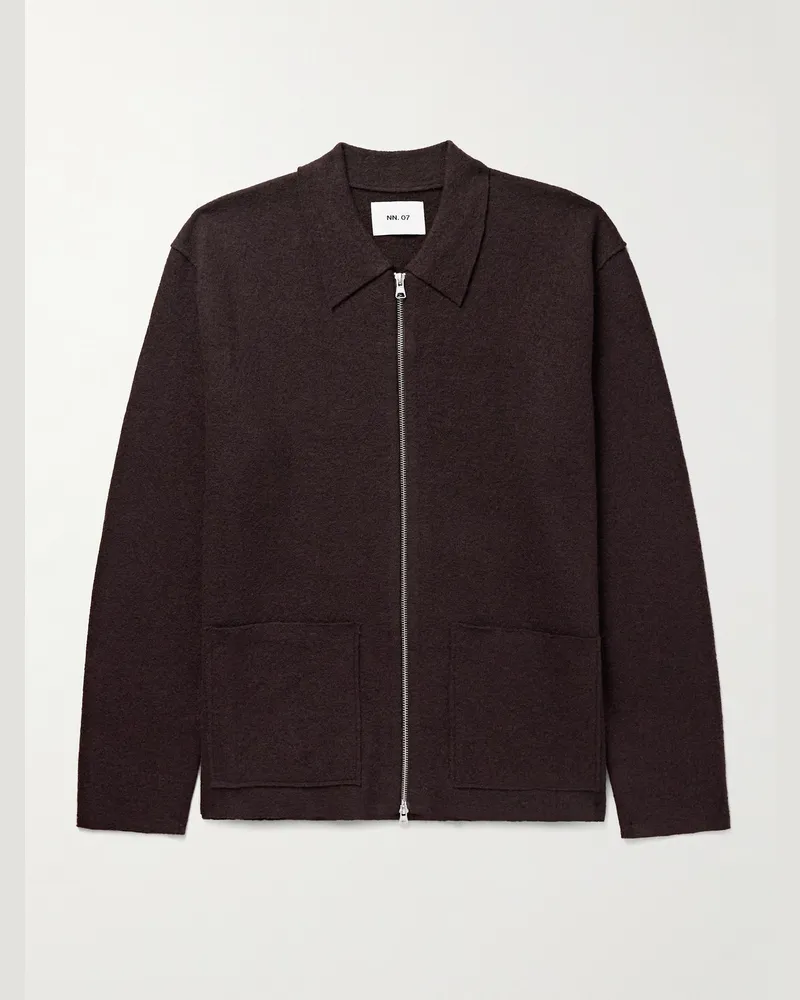 NN 07 Jonas 6398 Brushed-Wool Zip-Up Cardigan Brown