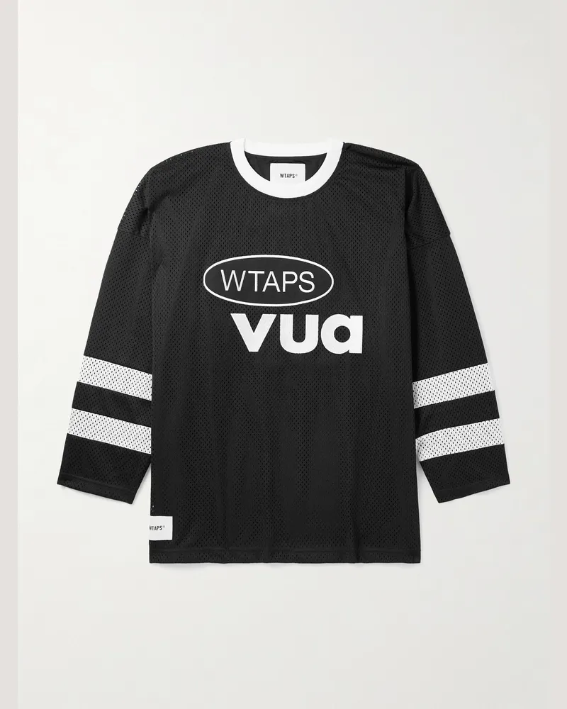 WTAPS Netminder Logo-Appliquéd Embroidered Mesh T-Shirt Black