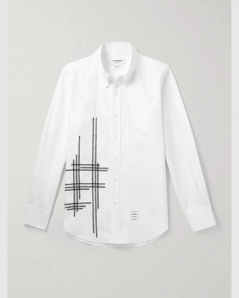 Thom Browne Hemd aus Baumwoll-Oxford mit Button-Down-Kragen, Logoapplikation und Stickerei Weiß