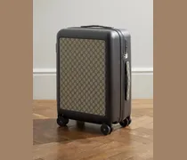 Porter Leather-Trimmed Monogrammed Coated-Canvas Suitcase