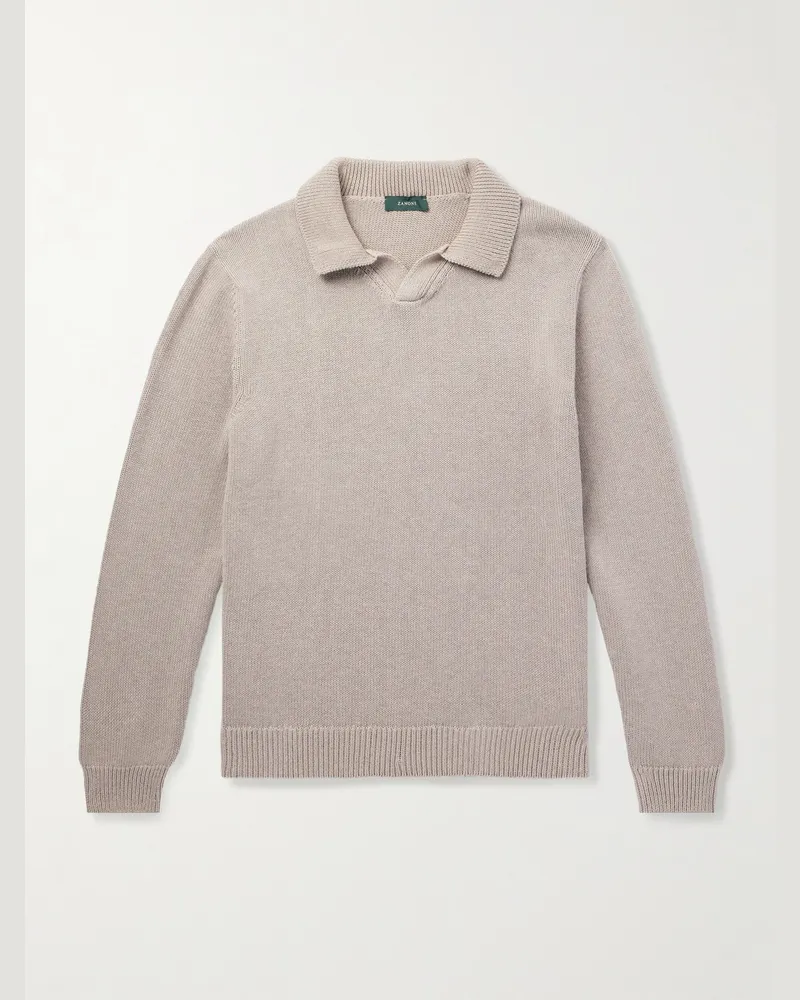 Incotex Rippstrickpullover aus Baumwolle mit Polokragen Neutral