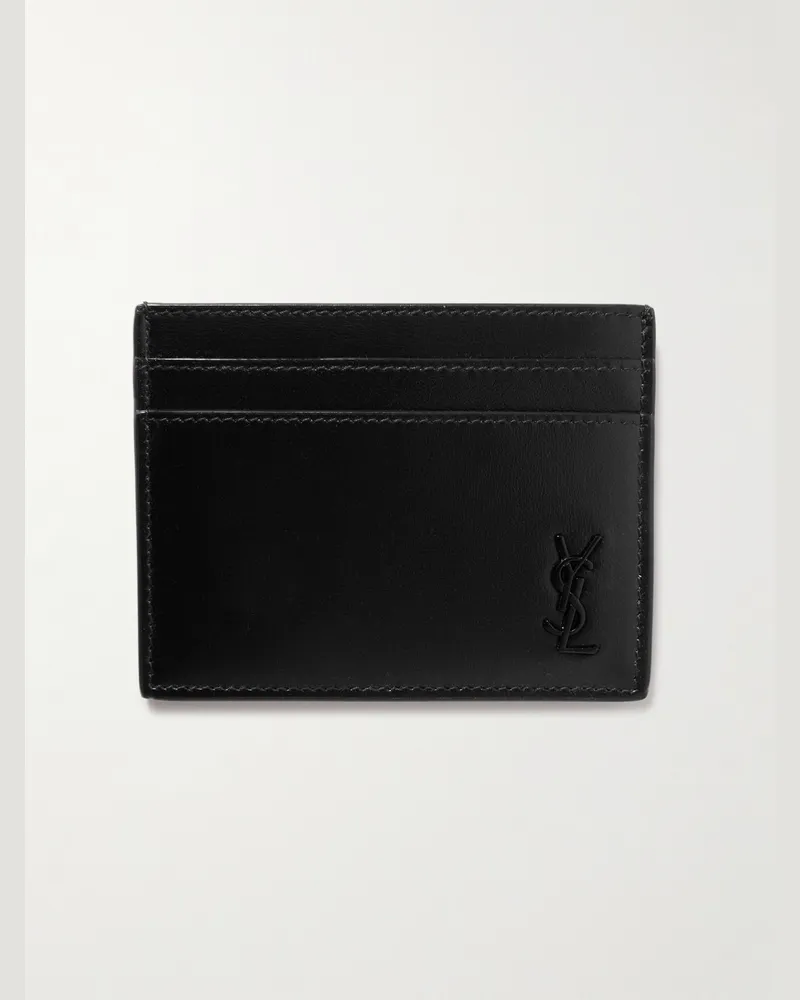 Saint Laurent Cassandre Logo-Appliquéd Leather Cardholder Black