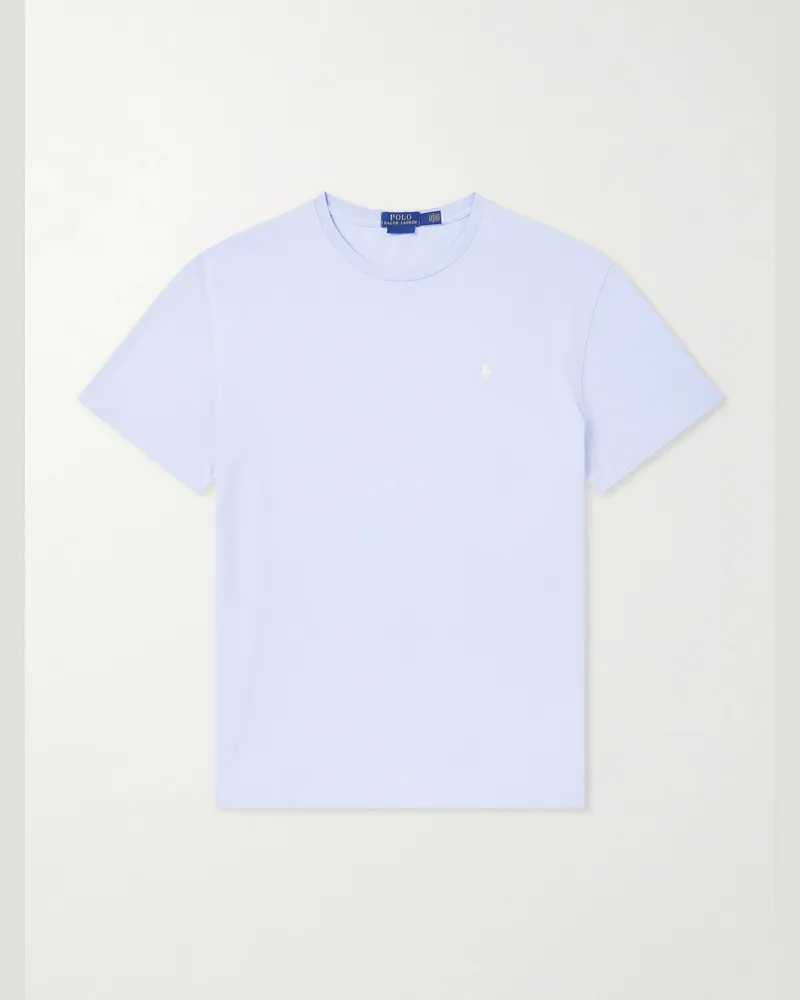 Ralph Lauren Logo-Embroidered Cotton-Jersey T-Shirt Blue
