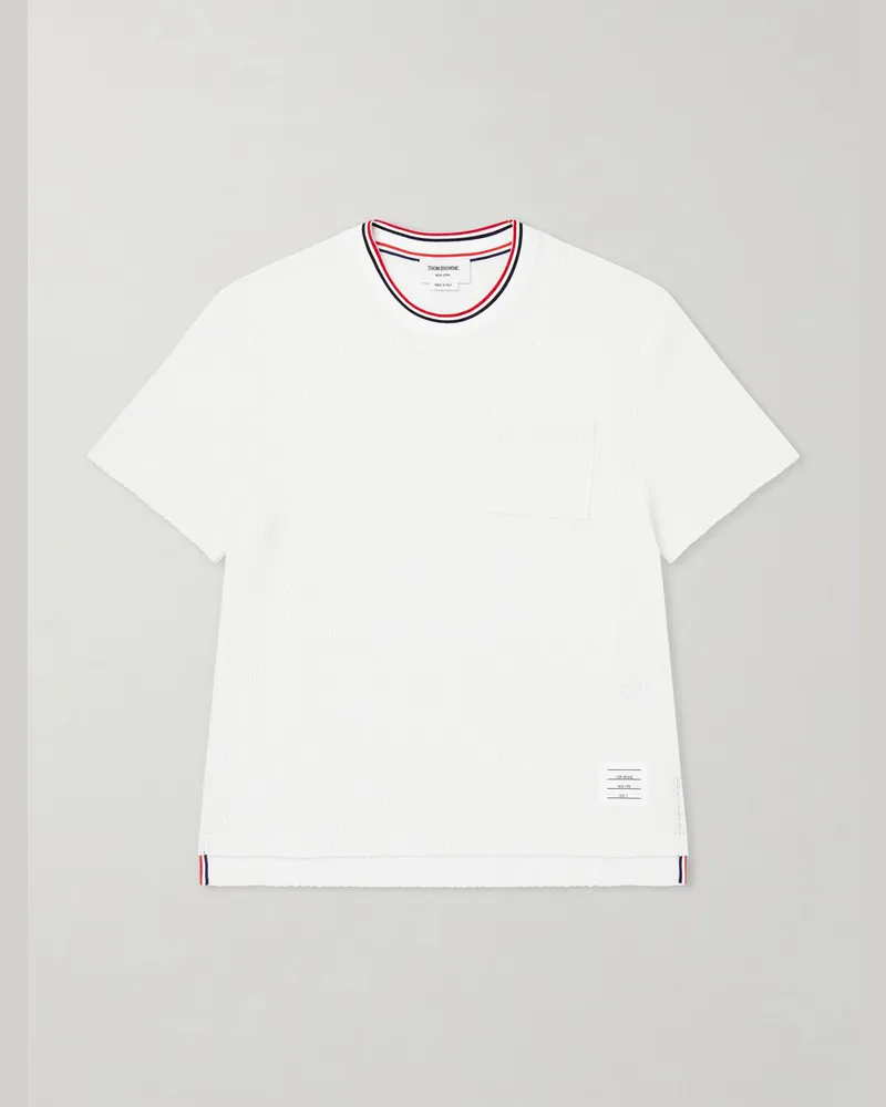 Thom Browne Pointelle-Knit Cotton and Linen-Blend T-Shirt White