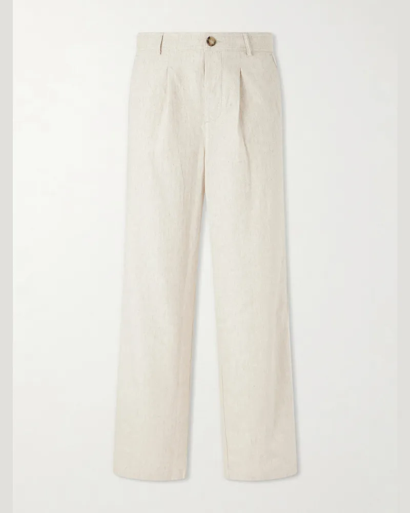 Oliver Spencer Cotton and Linen-Blend Drawstring Trousers Neutrals
