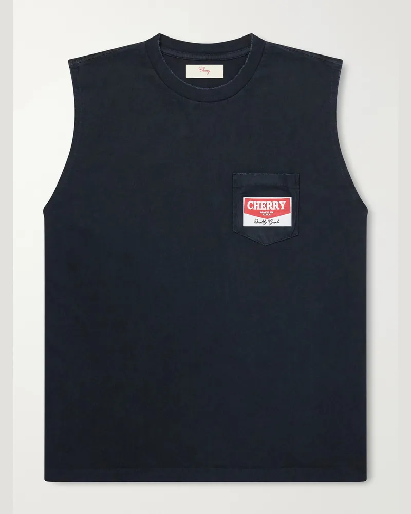 Cherry Los Angeles Logo-Printed Distressed Cotton-Jersey Tank Top Black
