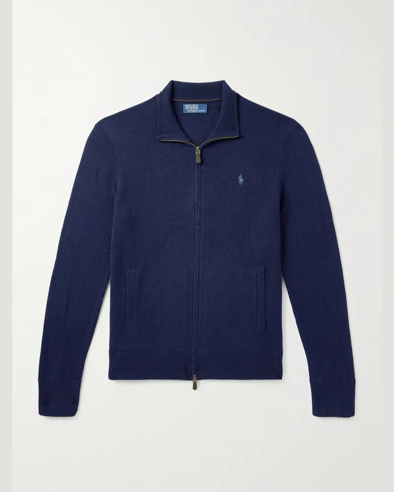 Ralph Lauren Pullover aus Wolle mit Logostickerei und Reißverschluss Blau
