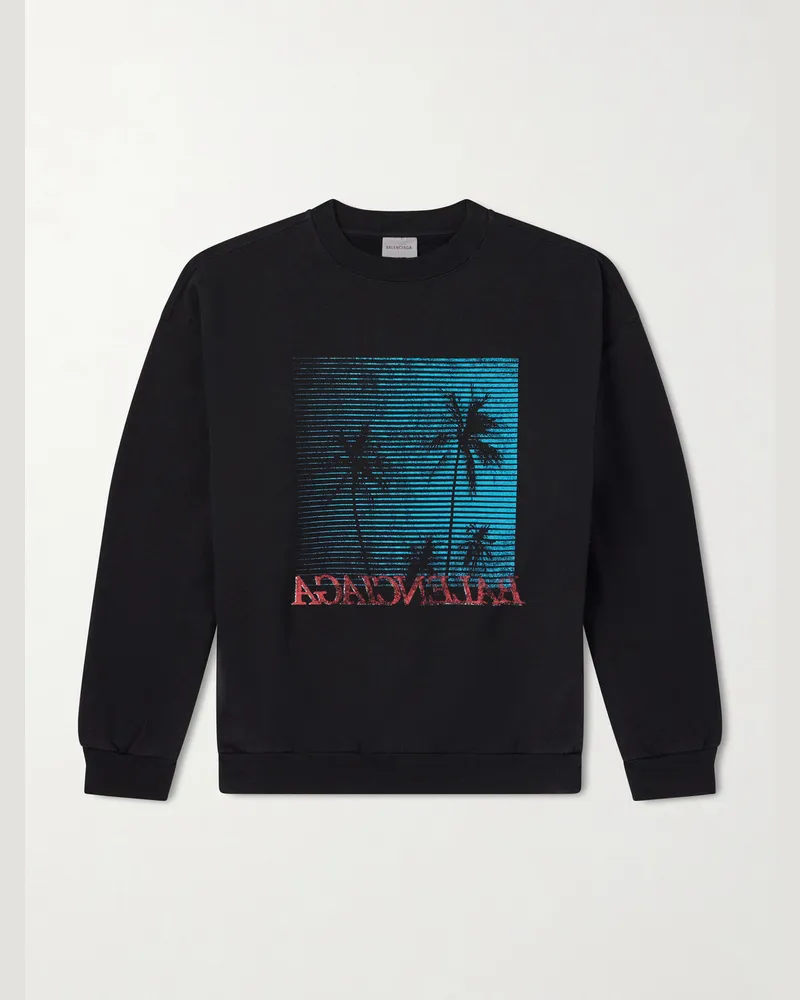 Balenciaga Printed Cotton-Jersey Sweatshirt Black