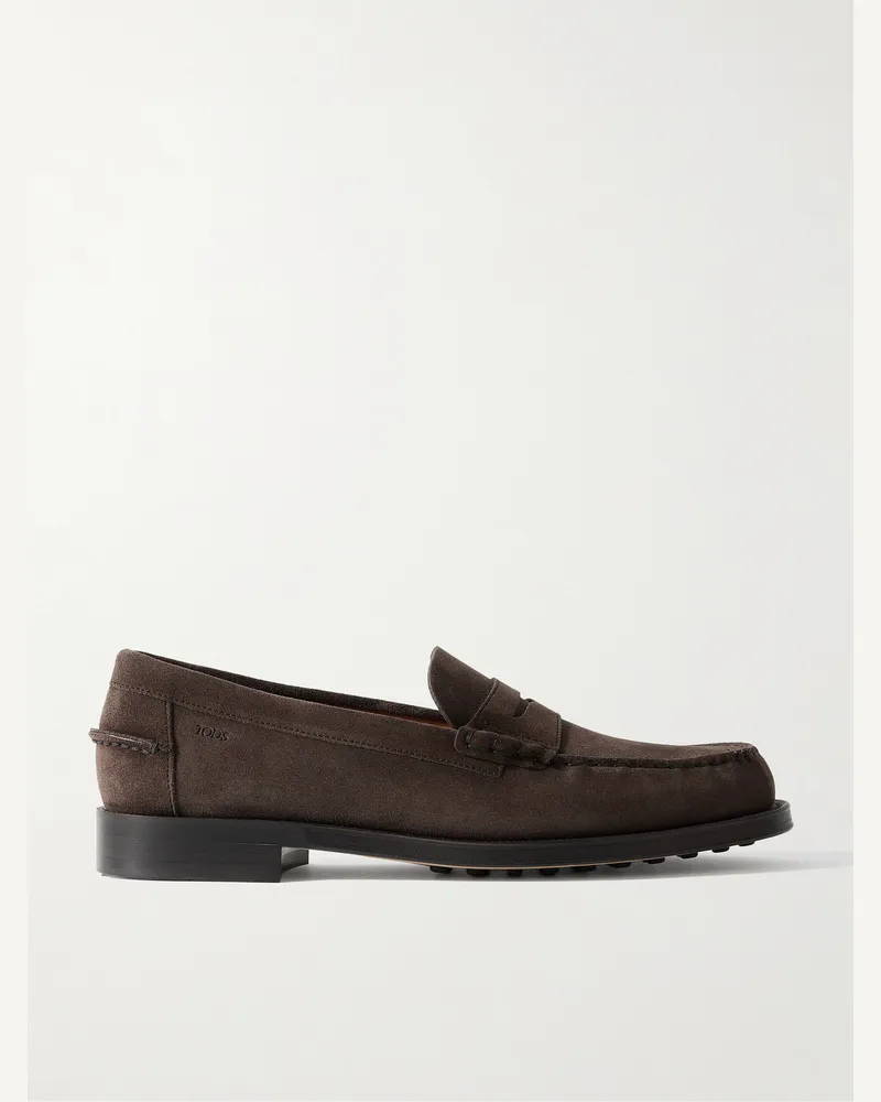 TOD'S Suede Penny Loafers Brown