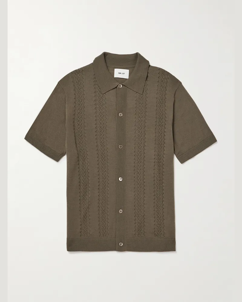 NN 07 Thor 6584 Cardigan aus einer Wollmischung in Lochstrick Grün