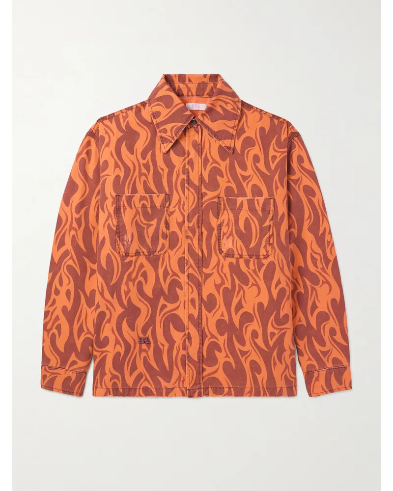 ERL Jacke aus bedrucktem Baumwoll-Canvas mit Logostickerei und Distressed-Details Orange