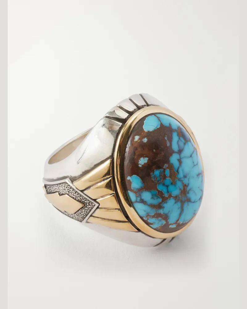 Jacques Marie Mage Bo-Jo-Ring Sterling Silver, 18-Karat Gold and Apache Turquoise Ring Silver