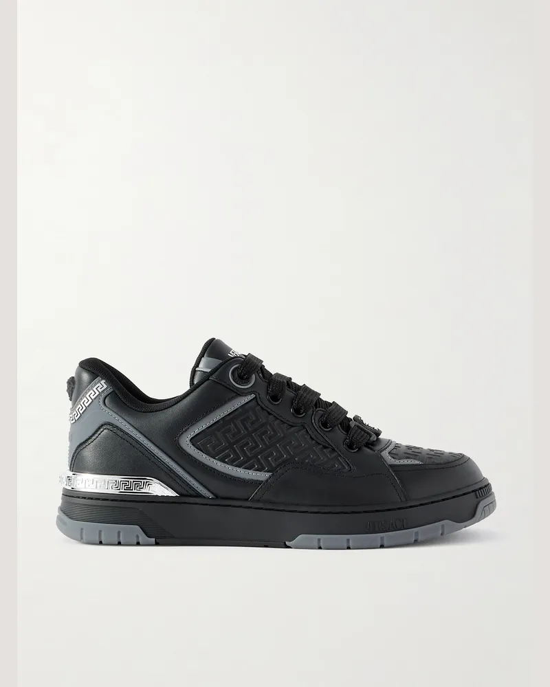 Versace Sneakers aus Leder mit Gummibesatz und Verzierungen Schwarz