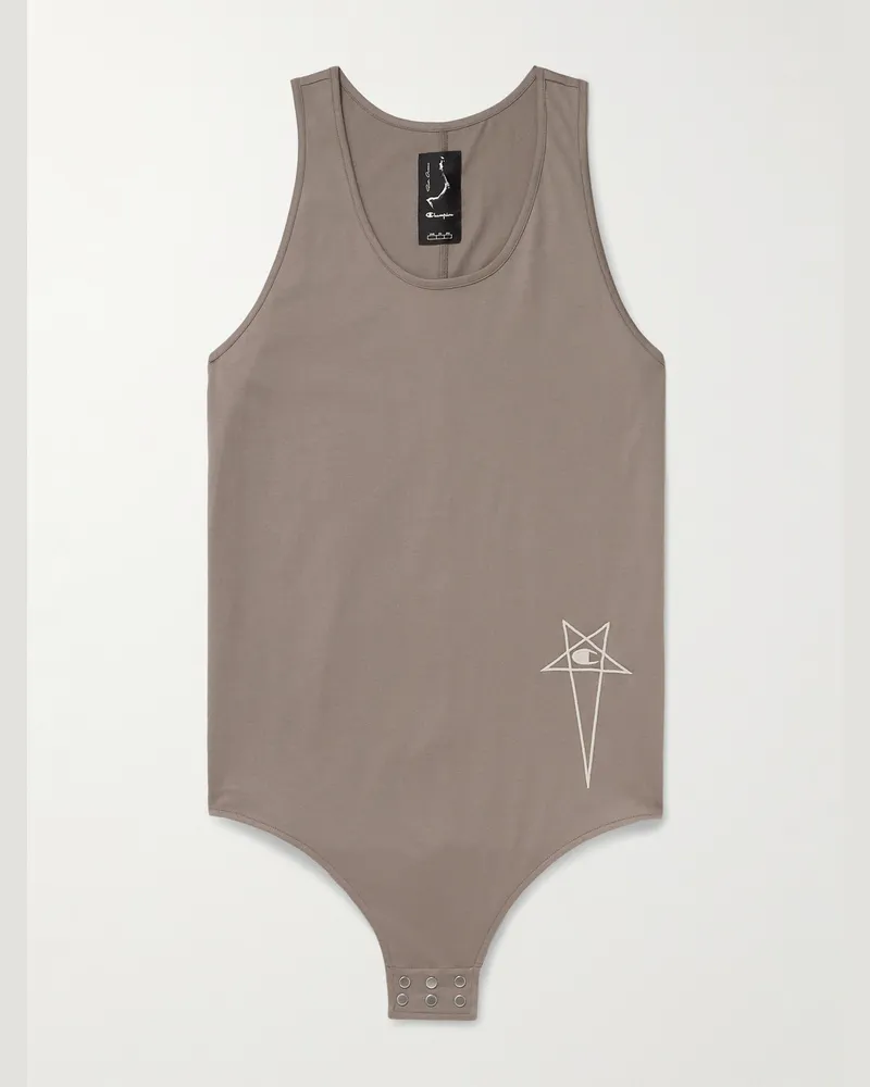 Rick Owens Champion Embroidered Organic Cotton-Jersey Tank Top Brown