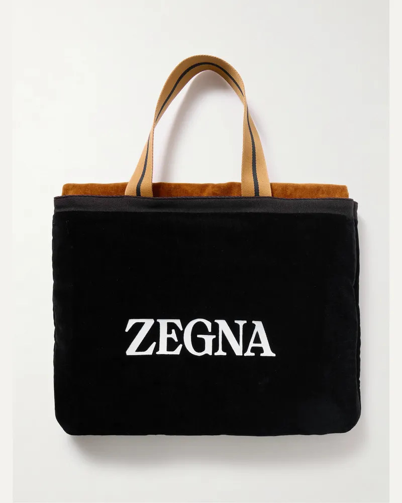 Ermenegildo Zegna Tote aus Baumwollfrottee mit Strandtuch und Logostickerei Schwarz