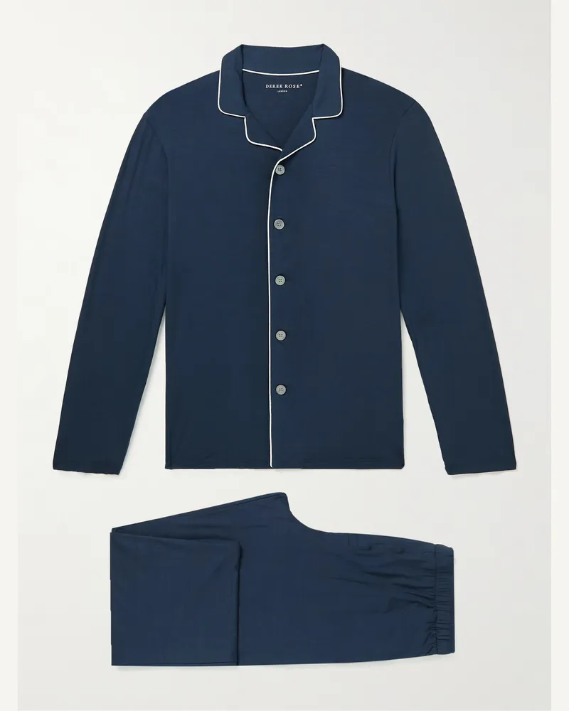 Derek Rose Basel Stretch Micro Modal Jersey Pyjama Set Blue