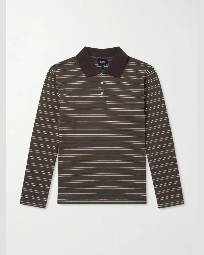 A.P.C. Striped Organic Cotton-Jersey Polo Shirt Brown
