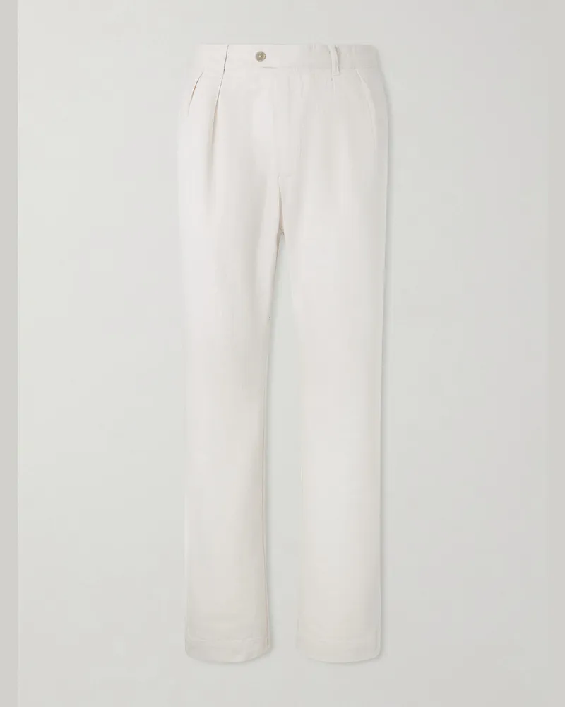 Hartford Trunk Straight-Leg Pleated Cotton Woven Trousers Neutrals