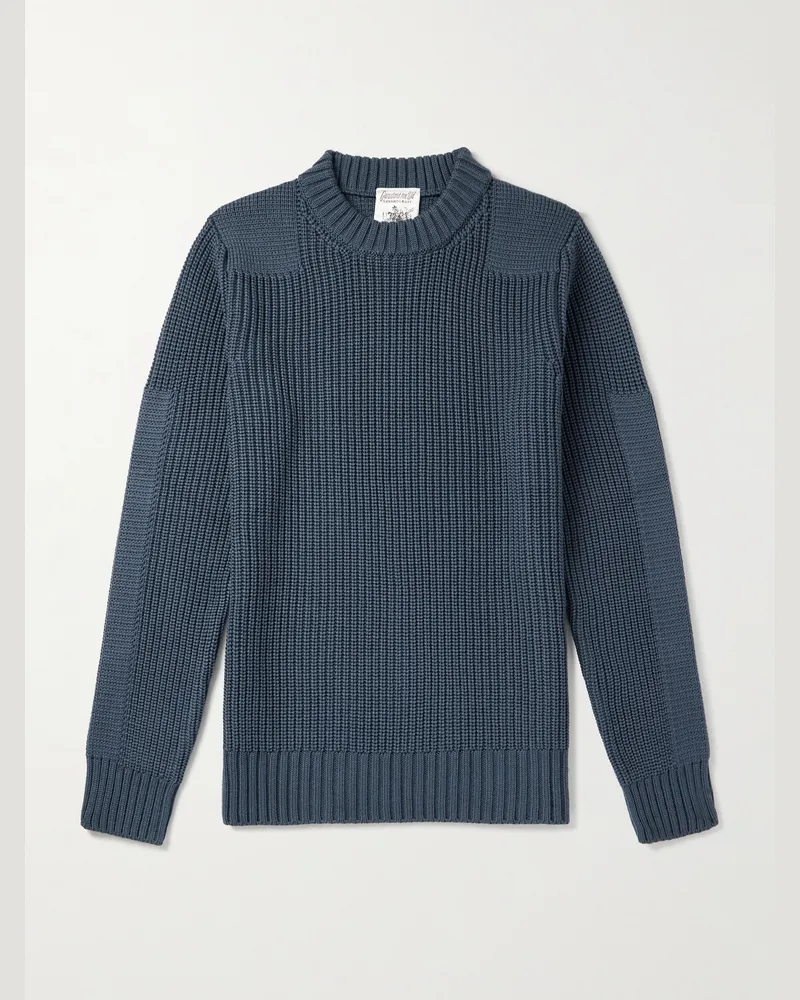 S.N.S Herning Robust Slim-Fit Ribbed Merino Wool Sweater Blue